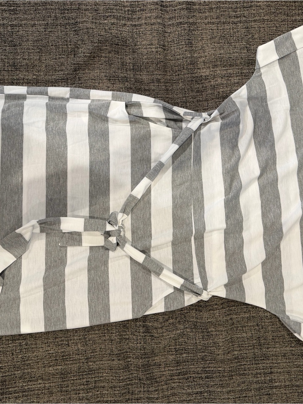 Striped Mini Dress with Tie-Front Detail & Pockets - Gray & White